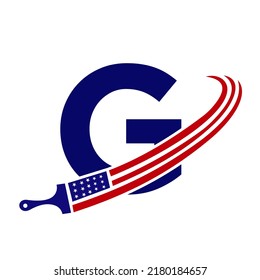 Letter G American Paint Logo Concept with Paint Brush Vector Template