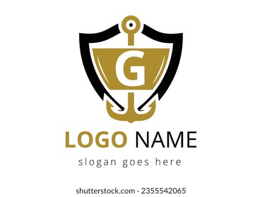 letter G with Anchor Logo Design Template. Marine, Sailing Boat Logo