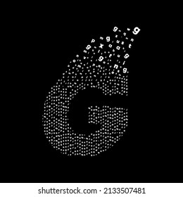 Letter G animated pixel letter logo. Learning letters education. Modern capital letter pixel growing upwards. Dissolved and dispersed animated dot letter art. Integrative pixel movement.