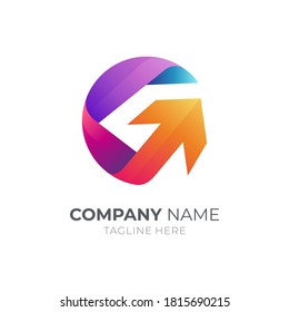 Letter G with arrow business logo template. Modern 3d initial G logo design