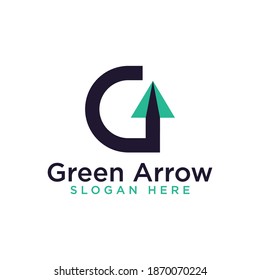 Diseño del logotipo de la flecha G de la letra. Icono de flecha verde