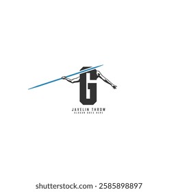 Letter G Athlete Javelin logo. Alphabet G Javelin Thrower Design Icon