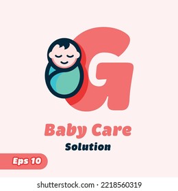 Letter G and baby care creative vector logo design