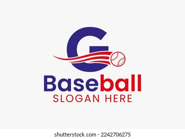 Letter G Baseball Logo Concept With Moving Baseball Icon Template