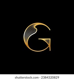 letter G, beautiful elegant golden alphabet striped font, classic lettering perfect for wedding invitations or fashion or logo design, vector illustration 10EPS