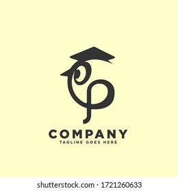 Letter G bird logo icon, with graduation cap. School, learning and educational symbol