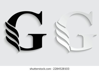 letter G. Black flower alphabet. Beautiful capital letters with shadow