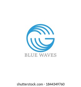 letter g blue waves simple geometric linear logo vector