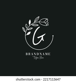 Letter G Botanical Minimalistic, Initial, Letter Feminine Logos with Organic Plant Elements