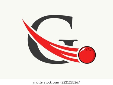 Letter G Bowling Logo. Bowling Ball Symbol With Moving Ball Vector Template