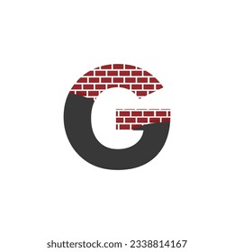 Carta G con el logotipo de Brick Wall compañía de construcción de vectores, carta inicial creativa y plantilla de logotipo de pared