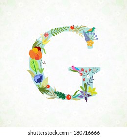 The letter G. Bright floral element of colorful alphabet in vector