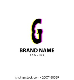 letter G bright glitch for creative brand, fun, playful and innovative vector logo design