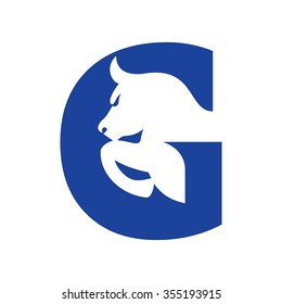 letter g with bull symbol logo vector.