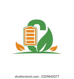 Letter G or C nature leaf with battery logo design template 