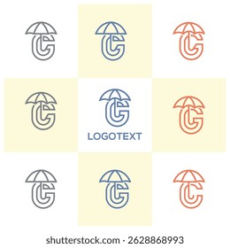 letter G and C with an umbrella logo vector design set
