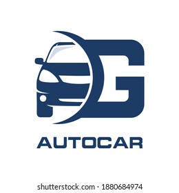 Letter G with car vector logo template.  Fonts for event, promo, logo, banner, monogram and poster. Alphabet label symbol for branding and identity.
