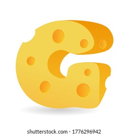 letter G cartoon style cheese, vector illustration
