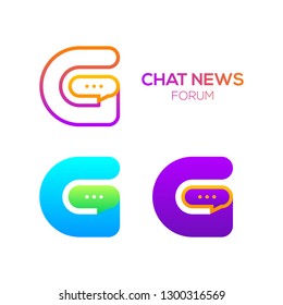 Letter G with Chat News and Forum logo Round Shape Symbol, Social media, Speech bubble, Talk and Message Icon, Technology and digital Social communication logotype for your Corporate identity