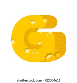 Letter G cheese font. Symbol of cheesy alphabet. Dairy Food type sign. Vector illustration
