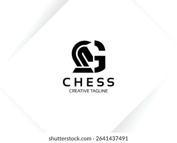 Letter G chess logo design template. Monogram knight logo