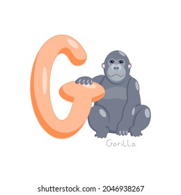 Letter G. Children's alphabet, cute gorilla. Vector illustration for learning English.