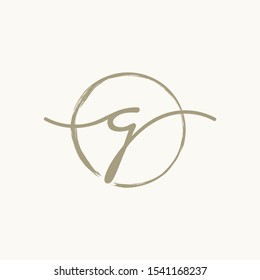 Letter G With Circle Brush Logo. Creative fashion logo design. handwritten logo for identity - Vector