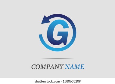 letter G with circular arrow. vector illustration.