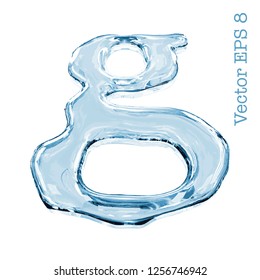 Letter g from clear transparent bluish water droplets. Isolated on white background. Vector EPS 8.