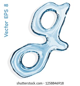 Letter g from clear transparent bluish water droplets. Vector EPS 8.