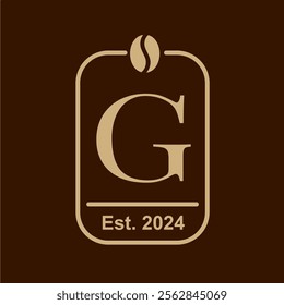 Letter G coffee bean. Premium coffee shop or cafe logo template monoline style. Logotype for coffee bussiness with coffee bean element. Modern simple logo and editable year text