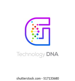 Letter G colorful with abstract biotechnology dna logotype. Medicine, science, laboratory,Technology DNA vector concept