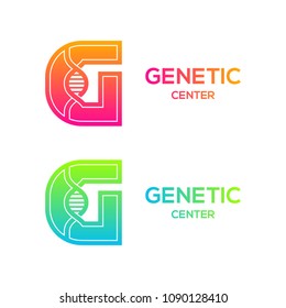 Letter G colorful with DNA structure and genetic biotechnology concept logotype. Helix molecules and chromosomes, Medicine, science, laboratory, Technology