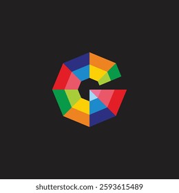 letter g colorful shine octagonal simple logo vector 