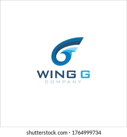 letter g combination wings blue colour design logo template