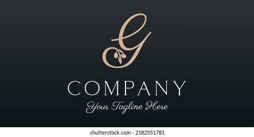 letter G combined twig Olive oil logo design template.