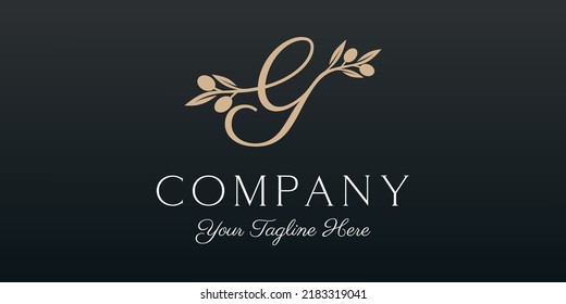 letter G combined twig Olive oil logo design template.