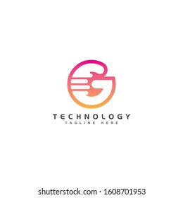 letter G company logo, clean design. Technology logo. tech style letter G icon vector. technology logo template element 