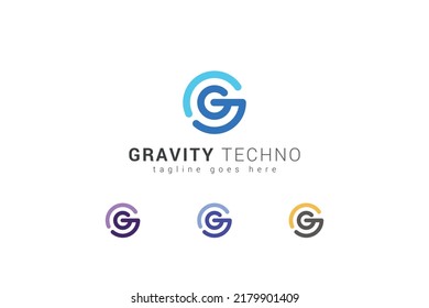 Letter G creative blue colour technological line art logo