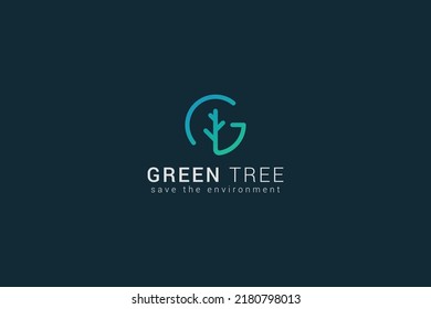 Letter G Creative Line Art Minimal Green Tree Logo