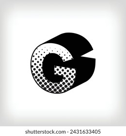 Letter G with creative shadow, pop art dot design alphabet sign. Vector. Modern background for posters, websites, web pages, business cards, postcards, interior design.