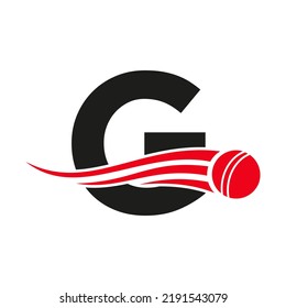 Letter G Cricket Logo Concept With Ball Icon For Cricket Club Symbol Vector Template. Cricketer Sign