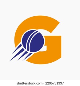 Letter G Cricket Logo Concept With Moving Cricket Ball Icon. Cricket Sports Logotype Symbol Vector Template