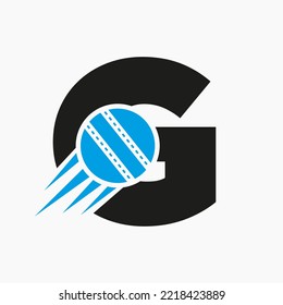 Letter G Cricket Logo Concept With Moving Cricket Ball Icon. Cricket Sports Logotype Symbol Vector Template
