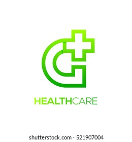 Letter G cross plus logo Green color,Medical healthcare hospital Logotype