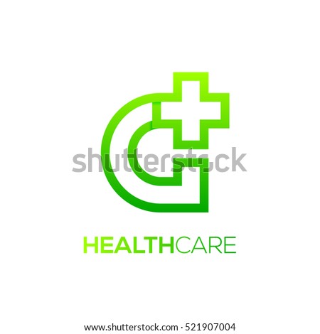Letter G cross plus logo Green color,Medical healthcare hospital Logotype