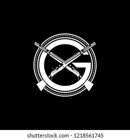 letter G with cross rifle vector logo template