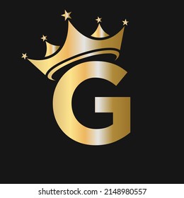 Letter G Crown Logo. Crown Logo on Letter G Vector Template for Beauty, Fashion, Star, Elegant, Luxury Sign