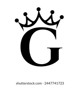 Letra G Crown Logo para Queen Sign, Belleza, Moda, Estrella, Elegante, Símbolo de Lujo	