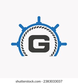 Letter G Cruise Steering Logo. Yacht Symbol, Ship Logotype, Marine Sign Template